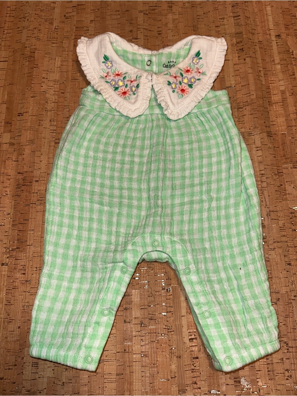 Cat & Jack Green Gingham Baby Overalls with Embroidered Collar